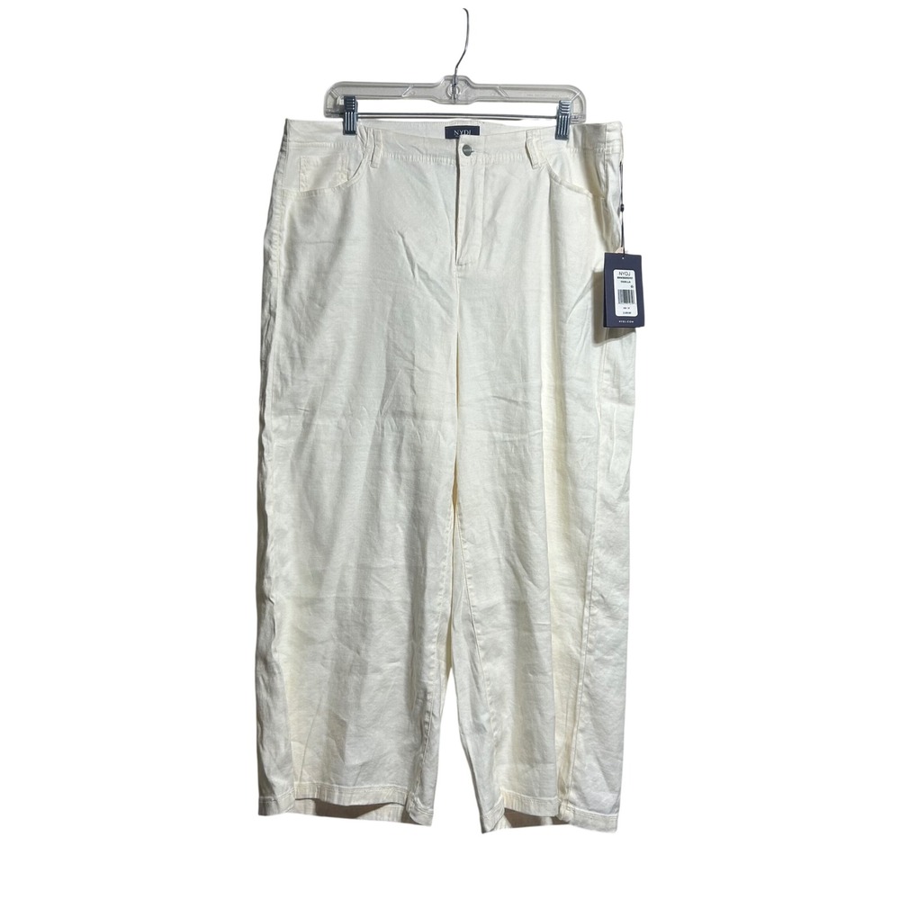 NEW NYDJ Vanilla Linen Blend Women 14 Wide Leg Crop Pants Lift Tuck‎